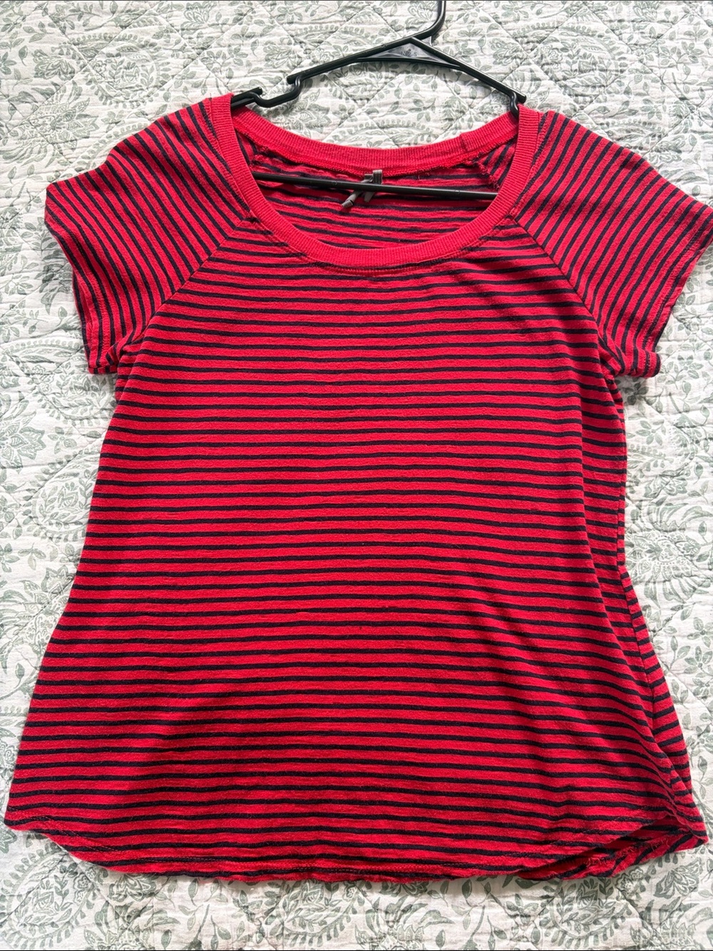 Anthropologie Vintage 90’s Red and Black Striped Short Sleeve Tee